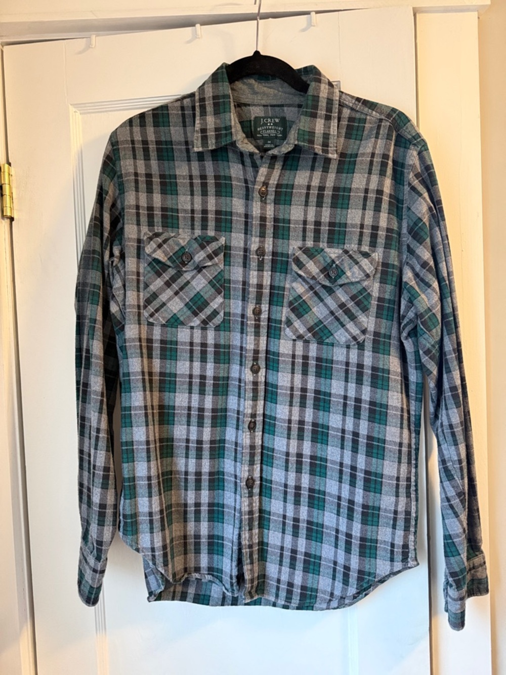 J. Crew Men's Green and Gray Plaid Button-Down Shirt
